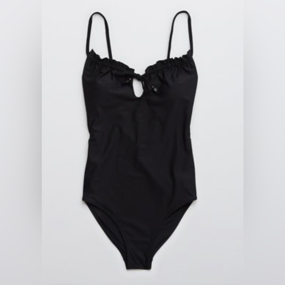 NWT - Black Aerie ruffle keyhole one piece swimsuit